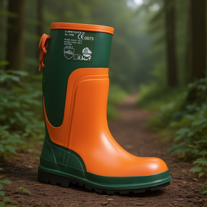 Bottes de sécurité imperméables en olivier/orange avec embout en acier, taille 45, en caoutchouc naturel, pour la foresterie - Product Image 3