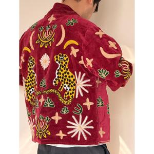 Velvet Kantha Patchworked Embroidery 100% Cotton Animal <b>Print</b> Jacket - Product Image 6