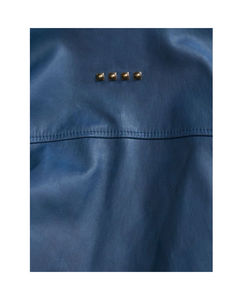 Veste de course en cuir bleu pour homme, style streetwear, hiver, manches longues, fermeture éclair sur le devant, poches, col rabattu, durable - Product Image 4