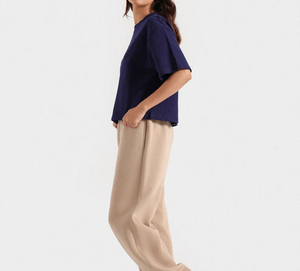 Camiseta Corta Azul Marino para Mujer, Corte Holgado, Personalizable, Estilo Casual, Urbano, Moderno, al por Mayor, Lisa, de Verano - Product Image 6