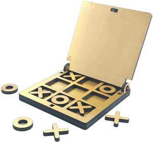 Juego de Tres en Raya de Madera de Lujo con Acabado de Espejo Dorado, Hecho a Mano, Juego de Mesa Familiar Interactivo para Desafiar la Mente - Product Image 5