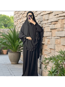 Tenue musulmane traditionnelle deux pièces grande taille pour femmes, couleur unie, en mousseline de soie, robe longue décontractée, inspirée de la burqa de Dubaï - Product Image 2