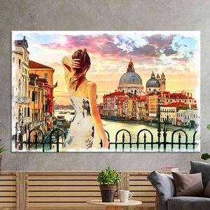 Impression sur toile Venise Italie : Femme abstraite, Art mural en verre trempé, TOILE ENVELOPPEE - Product Image 1