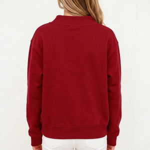<b>Red</b> Mock Neck Pullover <b>Sweatshirt</b> <b>Women</b> Hoodie Embroidered/Printed Custom Logo Front Knitted Casual Winter Campus Wear - Product Image 2