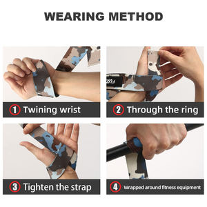 สายรัดยกน้ำหนักลายพราง ผ้าฝ้าย สายรัดข้อมือสำหรับดึงแบบแข็ง ป้องกันการลื่น ซิลิโคนแบบจุด สำหรับฝึกเดดลิฟต์ - Product Image 3