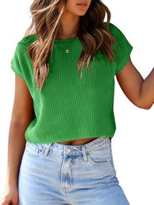 Tops cortos de manga larga para mujer para verano, diseño de cuello redondo, ajuste relajado, suéter recortado de punto suelto, chaleco, camiseta sin mangas, comodidad elegante - Product Image 5