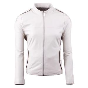 Soft Pure White Genuine Leather <b>Women</b> <b>Jackets</b> White Funnel Collar <b>for</b> Summer Full Zipper New Designer Slim Fit Biker <b>Jacket</b> - Product Image 1