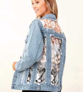 Chaquetas vaqueras gruesas de color, chaqueta vaquera femenina con logotipo personalizado para mujer, Chaquetas vaqueras holgadas de encaje dulce de retazos para mujer - Product Image 5