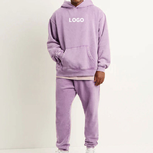 2025 New Arrival Unisex Cotton Acid Wash Hooded Tracksuit Printed Flared Joggers Breathable Fleece <b>Sweatpants</b> <b>Set</b> - Product Image 3