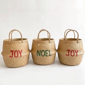 Juego de Cestas de Almacenamiento Plegables de Seagrass Rosa Rústico Ecológico para Navidad, Tejidas a Mano, con Decoración de Letras Impresas para Festividades - Product Image 2