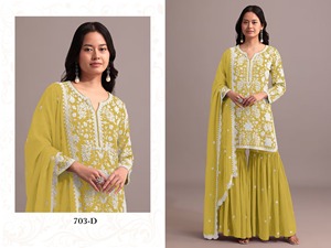 Costume en mousseline de soie à motif floral de dernier créateur, robes décontractées en georgette lourde avec broderie à paillettes et décoration en diamant - Product Image 2