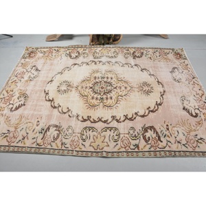 Turkish Vintage Rug 5.2x7.5 ft (160x230 cm), <b>Brown</b> <b>Wool</b> Rug - Product Image 3