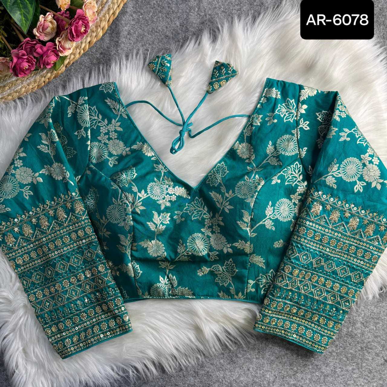 Indian Dola Silk Blouse with Heavy Embroidery for Weddings