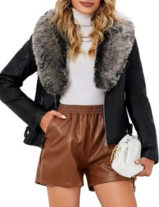 Bellivera Veste en cuir de mouton véritable pour femme avec fausse fourrure doublure en daim Sherpa pardessus ceinture amovible respirant teint - Product Image 2