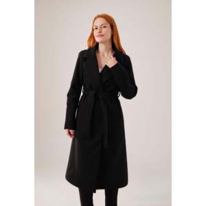 Lustrin Women's Long Lined <b>Black</b> Melton Wool Blend <b>Overcoat</b> - Elegant Winter Outerwear for Wholesale Distribution - Product Image 6