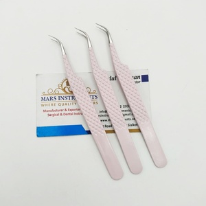 Pince à épiler d'extension de cils à pointe en fibre rose clair incurvée pour cils à pointe pointue - Product Image 1