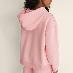 Pull à capuche surdimensionné rose pour femmes 100% coton Streetwear mode épaule tombante Premium plaine sweats à capuche pour femmes vêtements personnalisés - Product Image 3