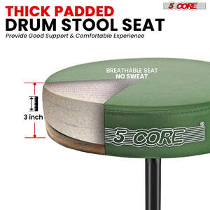 5 Core <b>Drum</b> Throne 3 Thick Padded Memory Foam Comfortable Drummer Stool 330Lb Capacity Adjustable - Product Image 2