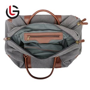 Bolsa de viaje de equipaje de lona de algodón encerado gris de calidad Vintage clásica para hombres y mujeres, adornos de cuero genuino Pu resistente al agua - Product Image 5