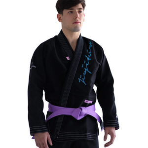 Black Blue Brazilian Jiu Jitsu Gi Lightweight Pearl Weave 390gsm <b>Jacket</b> Professional Training and Competition Use - Product Image 3