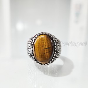 Grossiste Bague pour homme Bague de naissance de juin en oeil de tigre naturel Toutes tailles Bijoux de Noël arabe Bague en argent sterling 925 - Product Image 3