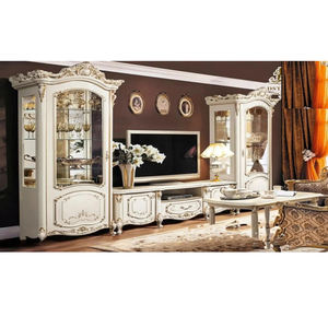 Meuble TV de style français avec armoires assorties, meuble de salon avec support TV, meuble TV sculpté à la main Grand Villa - Product Image 1