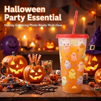 Gobelet d'Halloween personnalisé avec logo, 24 oz, en plastique avec couvercle et paille, sans BPA, réutilisable, motif tête de mort, pour fêtes, vente en gros