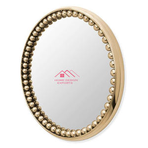 Espejo de pared decorativo de lujo redondo de diseño moderno, espejo de pared de Metal dorado con detalles de cuentas, espejo de decoración de pared - Product Image 1