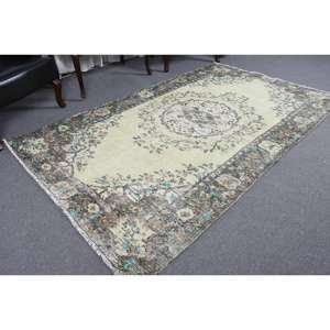 Alfombra de 4.8x7.8 pies, Alfombra Turca Vintage, Alfombra de Lana con Rayas Azules - Product Image 5