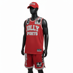 Ensemble short de basketball pour homme, tissu en maille polyester respirant 180 GSM, design à panneaux contrastés rouges, logo sublimé. - Product Image 4