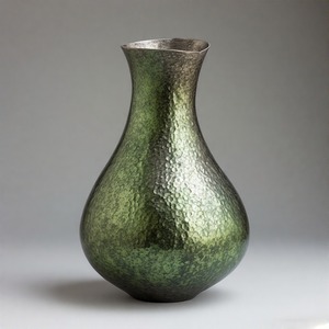 Vase vert texturé à crête de mousse brossée avec un vase en métal design d'appel antique Accent artisanal exquis pour la décoration intérieure - Product Image 2