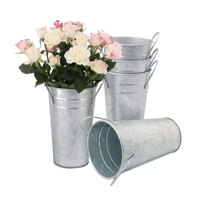 Vasos de flores galvanizados para decoração de mesa de sala de estar e interior de luxo com alça plantador de alta qualidade