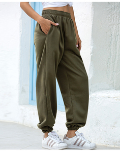 Women's Gray Harem Pants Casual Loose Fit Elastic Waist Full Length Cotton Jogger Trousers With Pockets Spring Style - Product Image 6