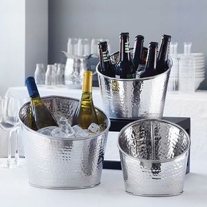 Tina de cubitos de hielo martillado decorativa de níquel acero inoxidable pulido de para uso en fiestas y hoteles para botellas de vino - Product Image 3