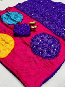 Sari Bandhani de Diseño de Calidad de Exportación, Sari de Muselina Suave con Bordado de Espejo, para Mujer, en Existencia, Hecho en India, Disponible al Mejor Precio - Product Image 5