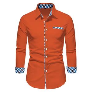 Nouveaux hommes d'affaires décontracté couleur unie épissé à manches longues pour chemise jeu en plein air confortable doux 100% coton séchage rapide haut - Product Image 6