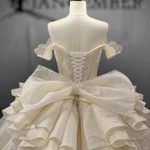 8527 Glitter Champagne <b>Boat</b> Neck Bow Puffy Quinceanera Gowns Dresses For Women - Product Image 6