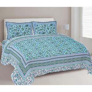 Turquoise Blue Floral Printed <b>King</b>-<b>Size</b> Double Bedsheet 2 Pillow Covers 3-Piece Comforter Set Home Stitched Technique Massaging - Product Image 1