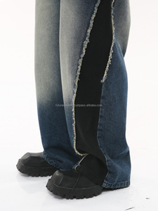 กางเกงยีนส์ขาตรงสำหรับผู้ชายกางเกงยีนส์ขาบานสำหรับผู้ชายกางเกงยีนส์ทรงขากว้างตกแต่งลายทางแฟชั่น - Product Image 3