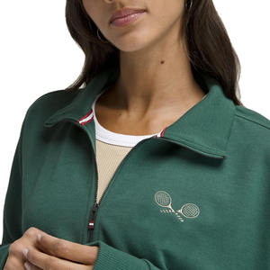 Veste de sport de tennis de couleur vert foncé de haute qualité pour femmes avec col montant et logo de tennis brodé en bas quantité minimale de commande - Product Image 4