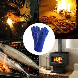 Gants de soudage résistants bleus avec paume renforcée et doublure en coton pour le soudage TIG/MIG résistant à la chaleur/au feu - Product Image 4