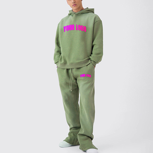 Custom Logo Unisex Tracksuit Sportswear for Mens Sweatsuits Crop Top <b>Flared</b> Sweatpants and Hoodie Set - Product Image 2