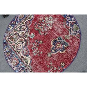 Alfombra turca Vintage, diseño de retales rojo y azul, área grande, Material de lana de 4,1x4,2 pies con respaldo de látex para pasillo y dormitorio - Product Image 5