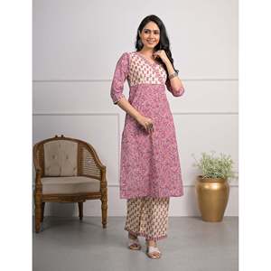 Purple <b>Printed</b> Cotton <b>Block</b> Pant Set of 2 Salwar Kameez Clothing - Product Image 1