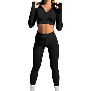 Wholesale High Quality Women's Athletic Gym Fitness Workout Yoga Activewear 2-Piece Set Breathable Lace <b>Belt</b> <b>Elastic</b> <b>Waist</b> - Product Image 1