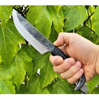Couteau de chasse et de survie viking en acier à haute teneur en carbone, fait main, avec étui en cuir fin, manche forgé à la main, pour usage extérieur, garantie de 3 ans