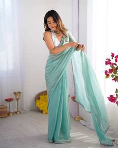 Tenue de soirée exclusive Collection de saris en organza Rides Séchage rapide Style moderne Disponible Tarif de gros pour décontracté - Product Image 4