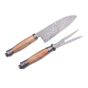 Juego de Cuchillos de Chef Profesionales de Acero de Damasco Hechos a Mano por Ahmad Fabric, 2 Piezas, Mango de Resina, Funda de Cuero, Diseño Moderno, Personalizable - Product Image 1