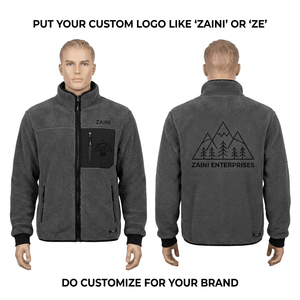 320 GSM Premium Polyester Sherpa Polar Foven Fleece <b>Jacket</b> Charcoal Grey Black Contrast Panel Custom Logo OEM - Product Image 1