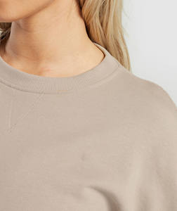 Beige Sudadera de cuello redondo de gran tamaño 100% algodón 350GSM suéter de hombro caído de peso pesado sólido manga larga Casual Streetwear Top - Product Image 6